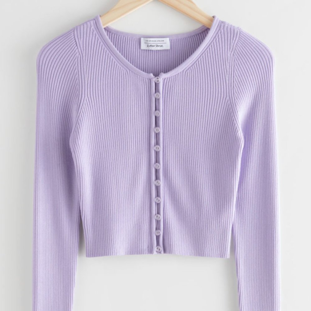 & Other Stories Fitted Lilac Ribbed Cropped Cardigan